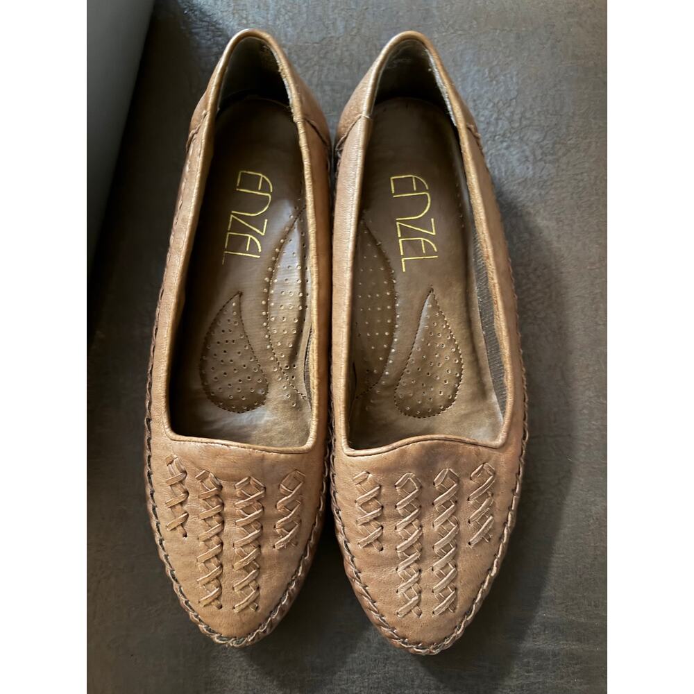 Enzel Cognac Brown Slip On Moccasin Loafers Woven Cushioned Footbed New 8.5